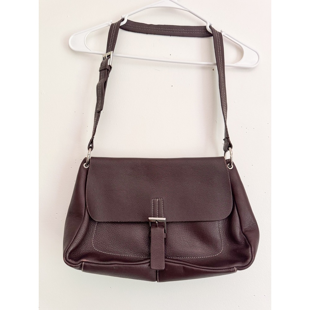Etienne Aigner Chocolate Brown Genuine Leather Crossbody Flap Buckle Bag - Picture 2 of 8